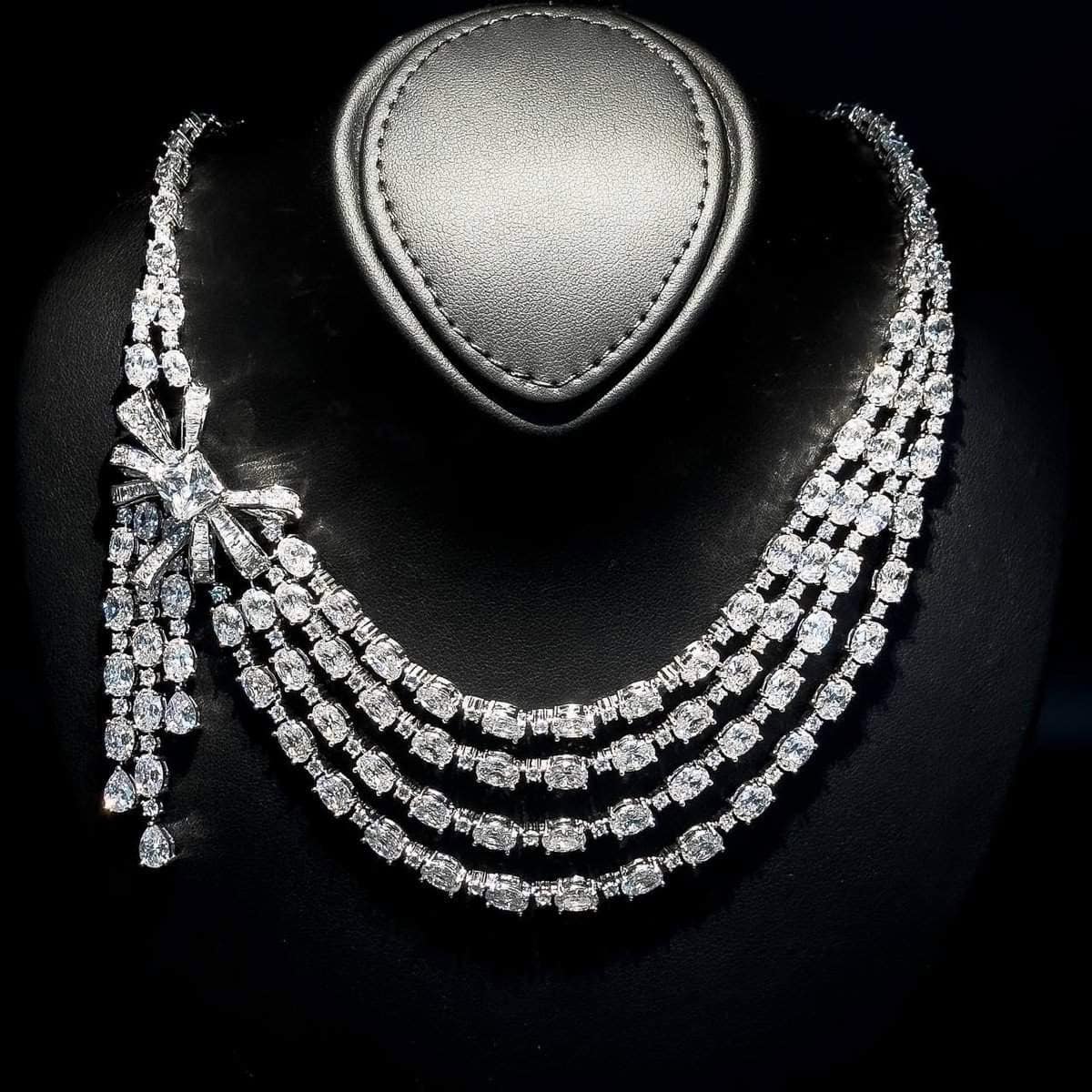 Omnia Mawada White Luxury Bridal Full Set in High Quality Zircon Stone Rhodium Plated - Image 3