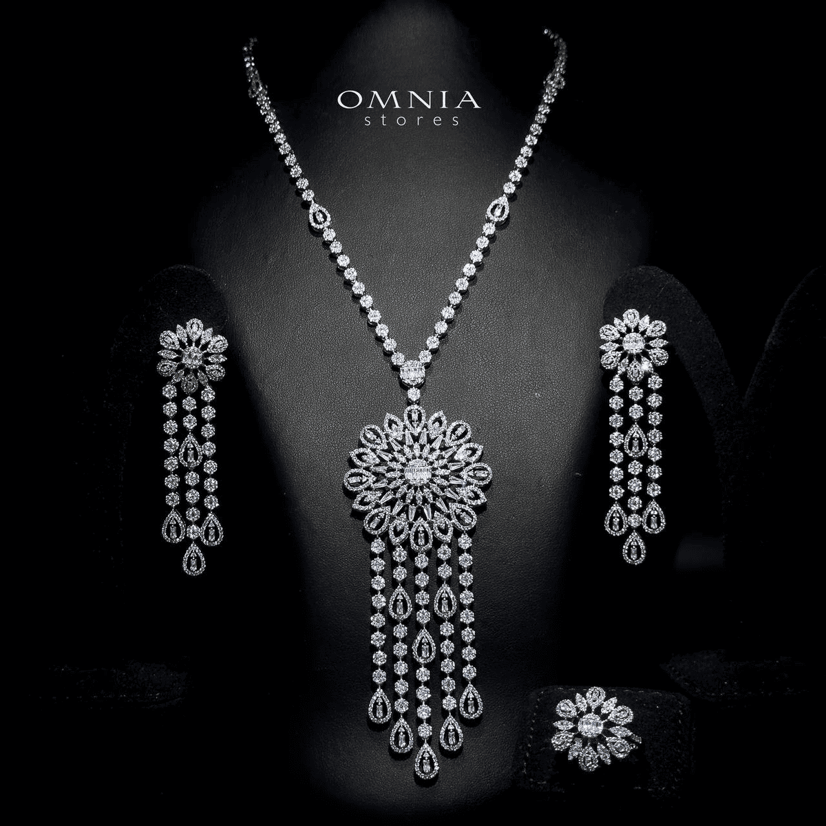 Omnia Rula Bridal Long chain Set Accessories High Quality Zircon Stone In Rhodium Plated - Image 6