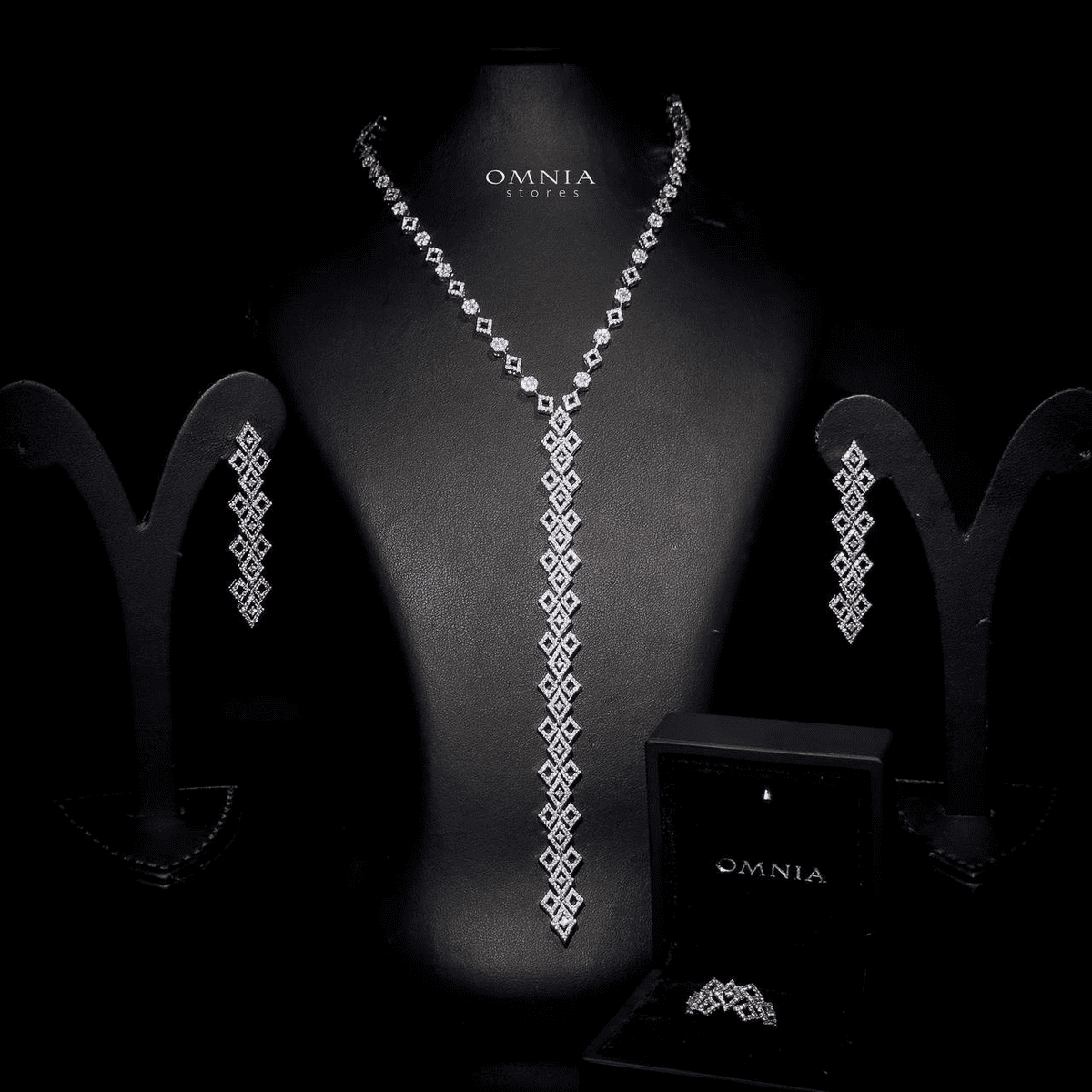 Omnia Hanan Long chain Set Accessories High Quality Zircon Stone In Rhodium Plated - Image 2