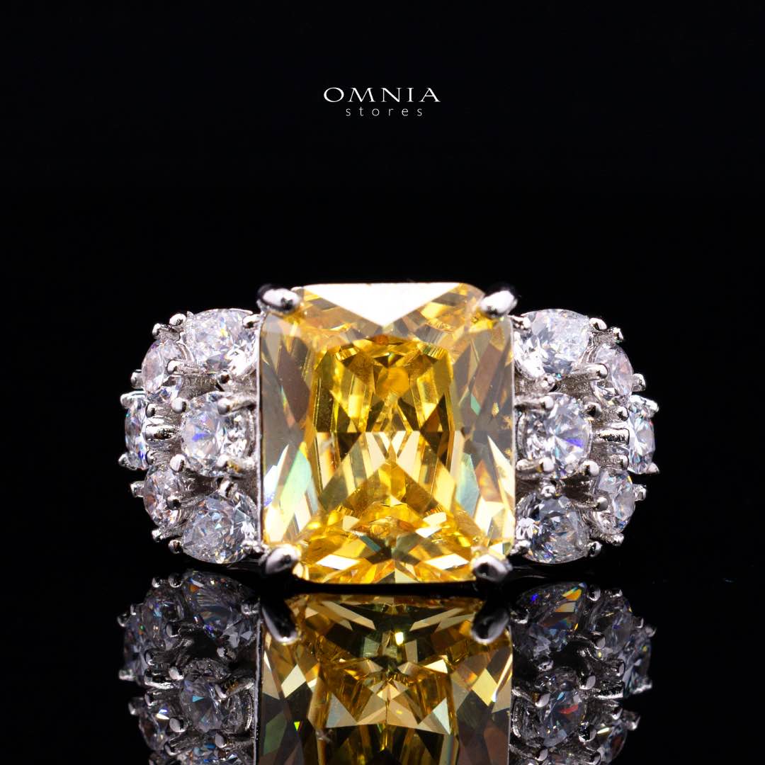 Omnia Charlene Yellow Bridal Full Set in High Quality Simulated Diamonds with Emerald and Marquise Cut Stones, Rhodium Plated - Image 4