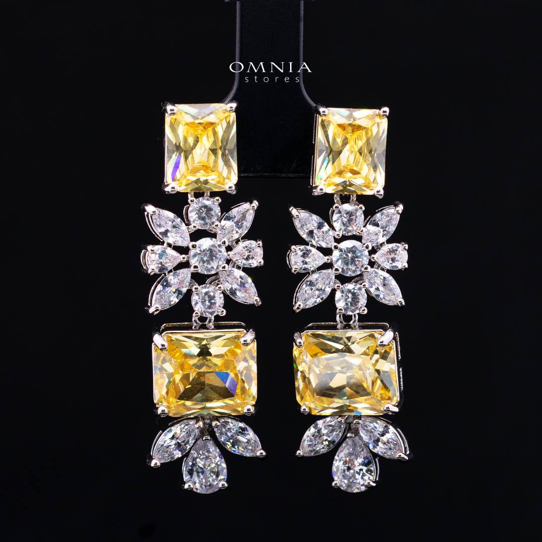 Omnia Charlene Yellow Bridal Full Set in High Quality Simulated Diamonds with Emerald and Marquise Cut Stones, Rhodium Plated - Image 5
