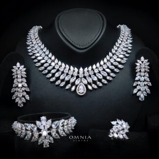 Omnia Zakiyah Luxury Bridal Full Set in High Quality Simulated Diamonds with Pear and Marquise Cut Stones, Rhodium Plated