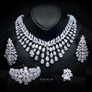 Omnia Sufia Luxury Bridal Full Set – Simulated Diamonds (Pear & Marquise Cut) Rhodium Plated