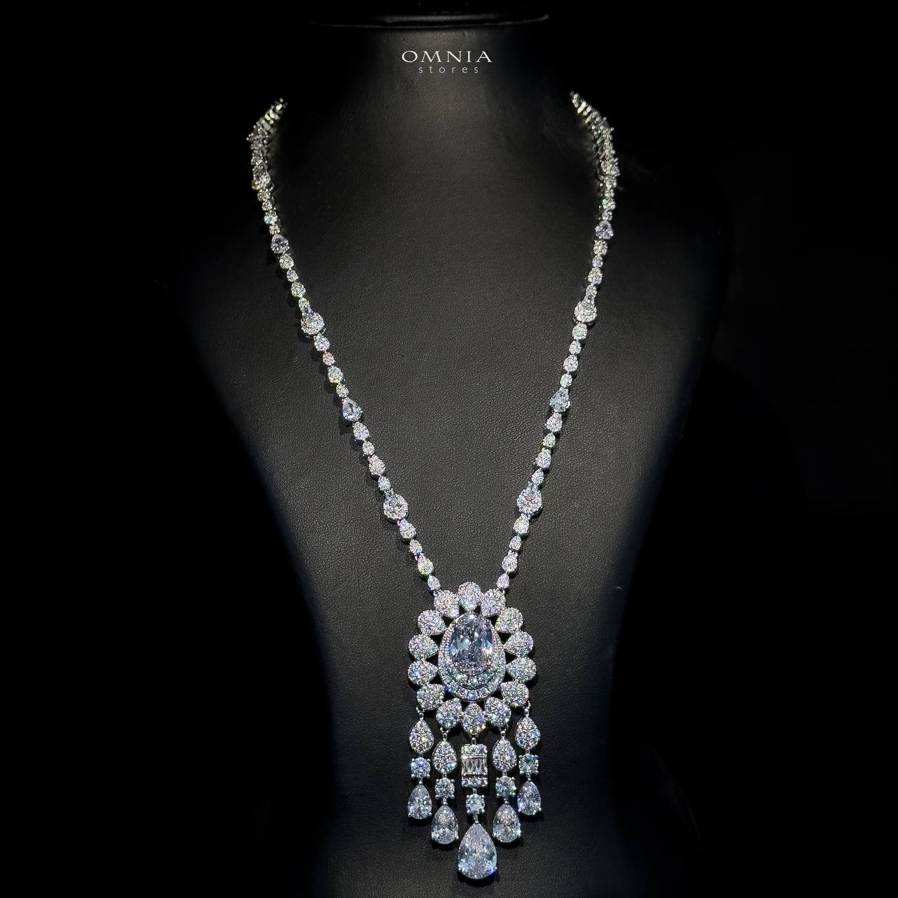 Omnia Aleya White Bridal Full Long chain Set in High Quality Simulated Diamonds - Image 4