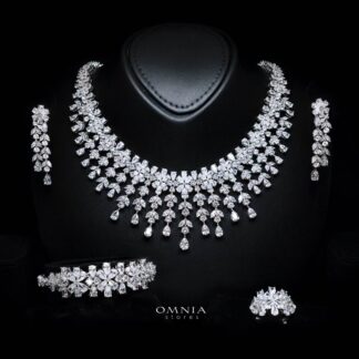Omnia Reema Pure White Luxury Bridal Full Set in High Quality Zircon Stone Rhodium Plated