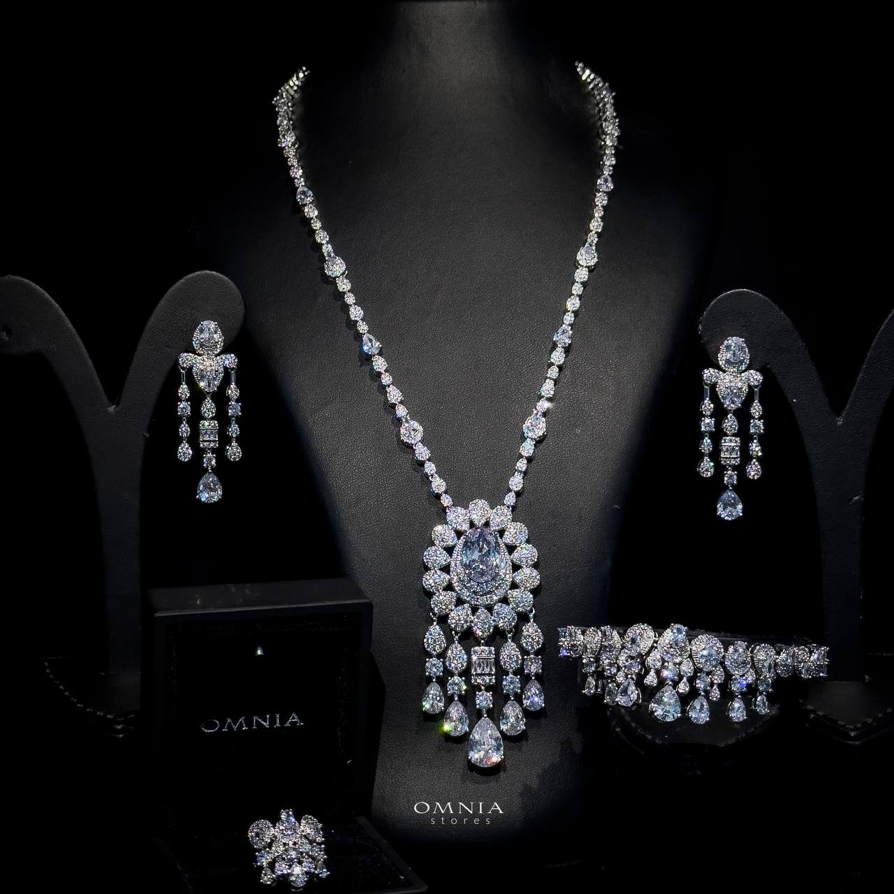 Omnia Aleya White Bridal Full Long chain Set in High Quality Simulated Diamonds - Image 5