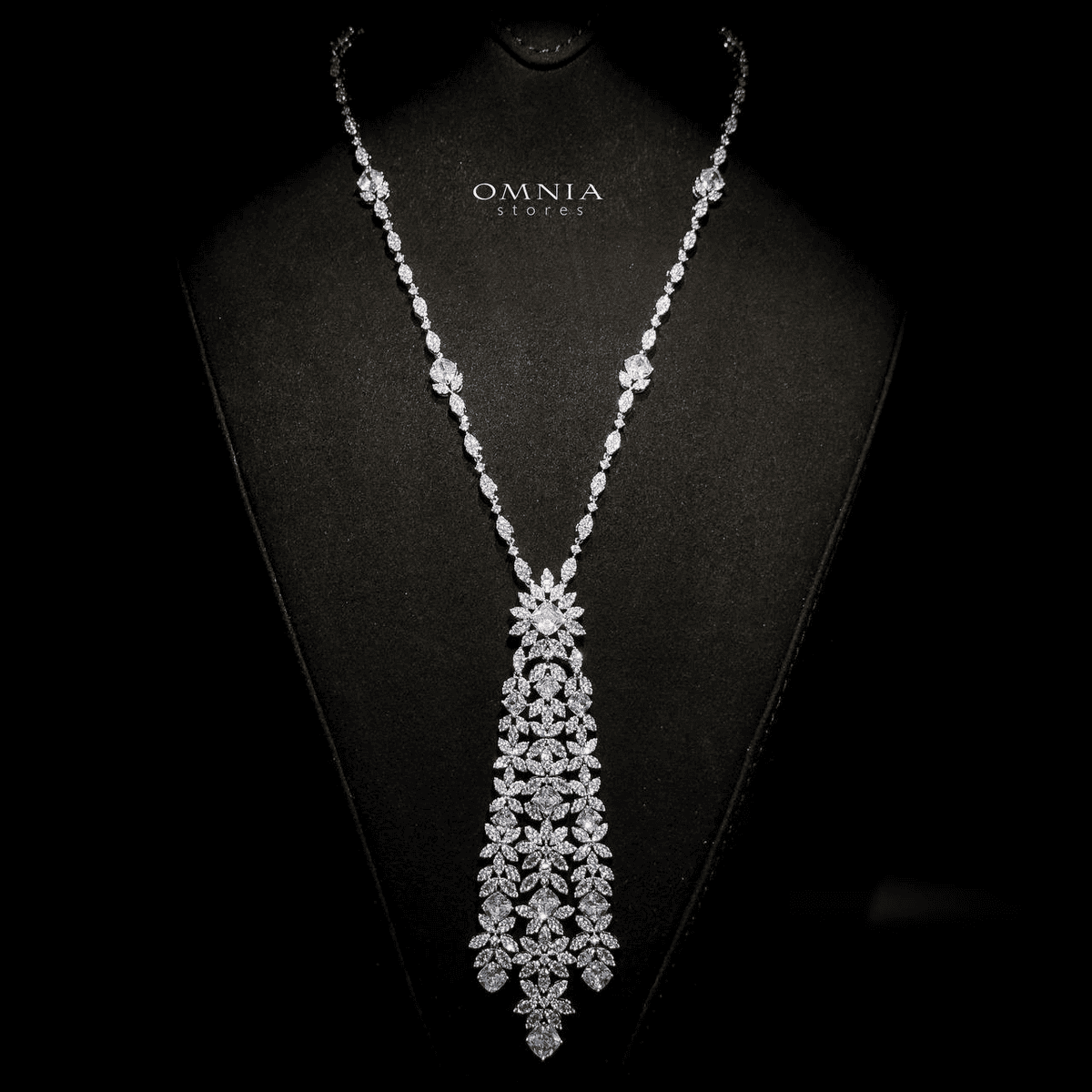 Omnia Veronica Bridal Long chain Set Accessories High Quality Zircon Stone In Rhodium Plated (only available in KSA) - Image 3