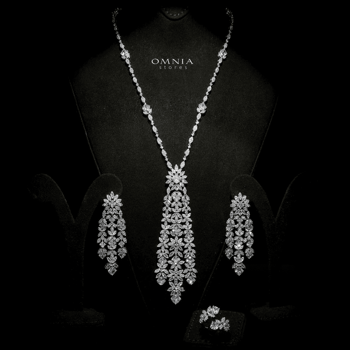 Omnia Veronica Bridal Long chain Set Accessories High Quality Zircon Stone In Rhodium Plated (only available in KSA) - Image 4