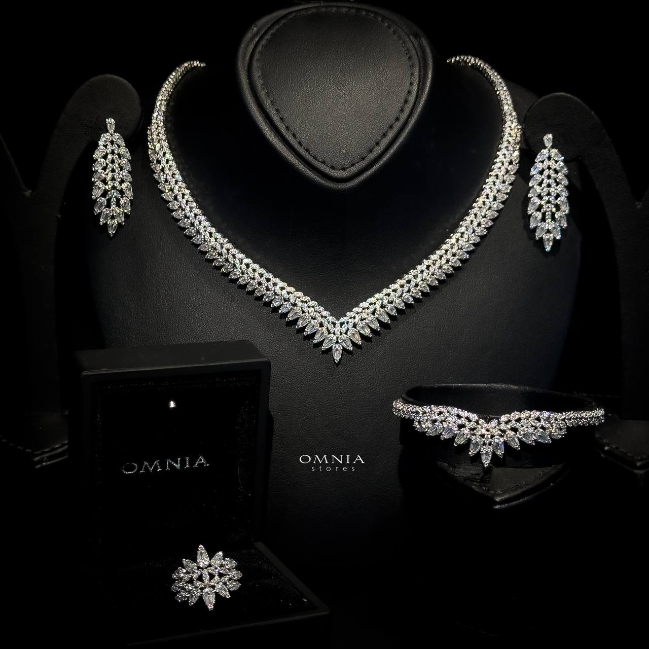 Omnia Rouba White Bridal Full Set in High Quality Zircon Stone Rhodium Plated - Image 3