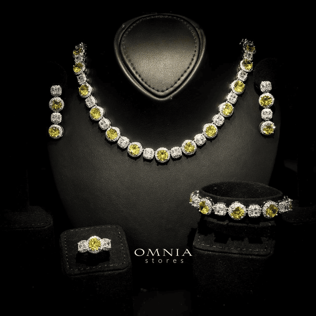 Omnia Lilian Yellow Bridal Full Set in High Quality Simulated Diamonds Rhodium Plated - Image 4
