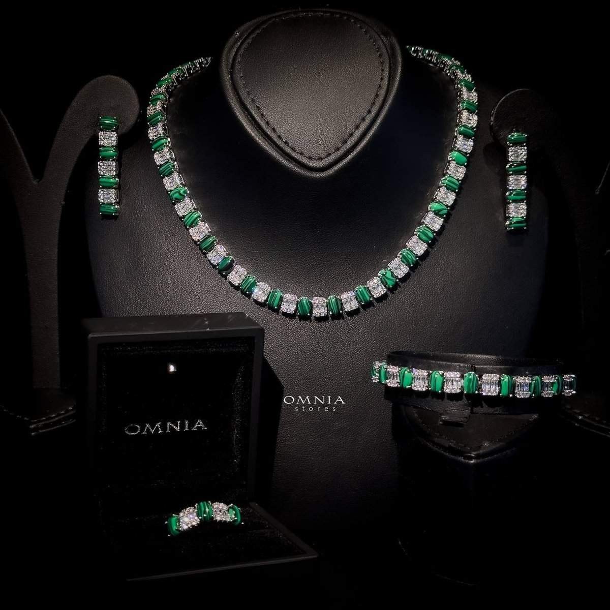 Omnia Marita Green Bridal Full Set Accessories High Quality Zircon Stone in Rhodium Plated - Image 3