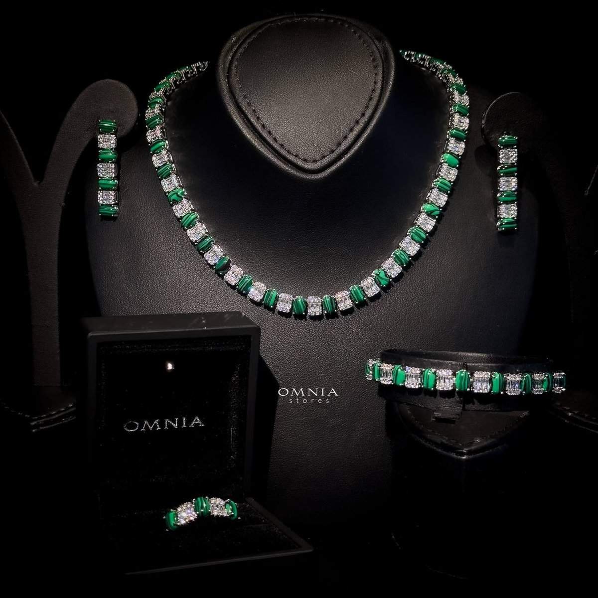 Omnia Marita Green Bridal Full Set Accessories High Quality Zircon Stone in Rhodium Plated