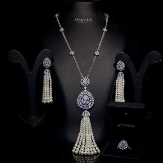 Omnia Asma Long chain Set Accessories High Quality Zircon Stone In Rhodium Plated