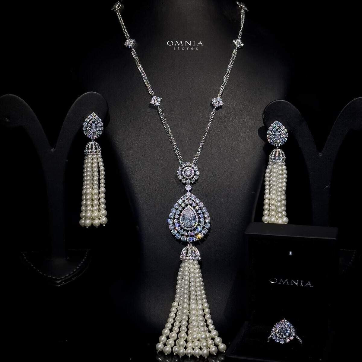 Omnia Asma Long chain Set Accessories High Quality Zircon Stone In Rhodium Plated - Image 2