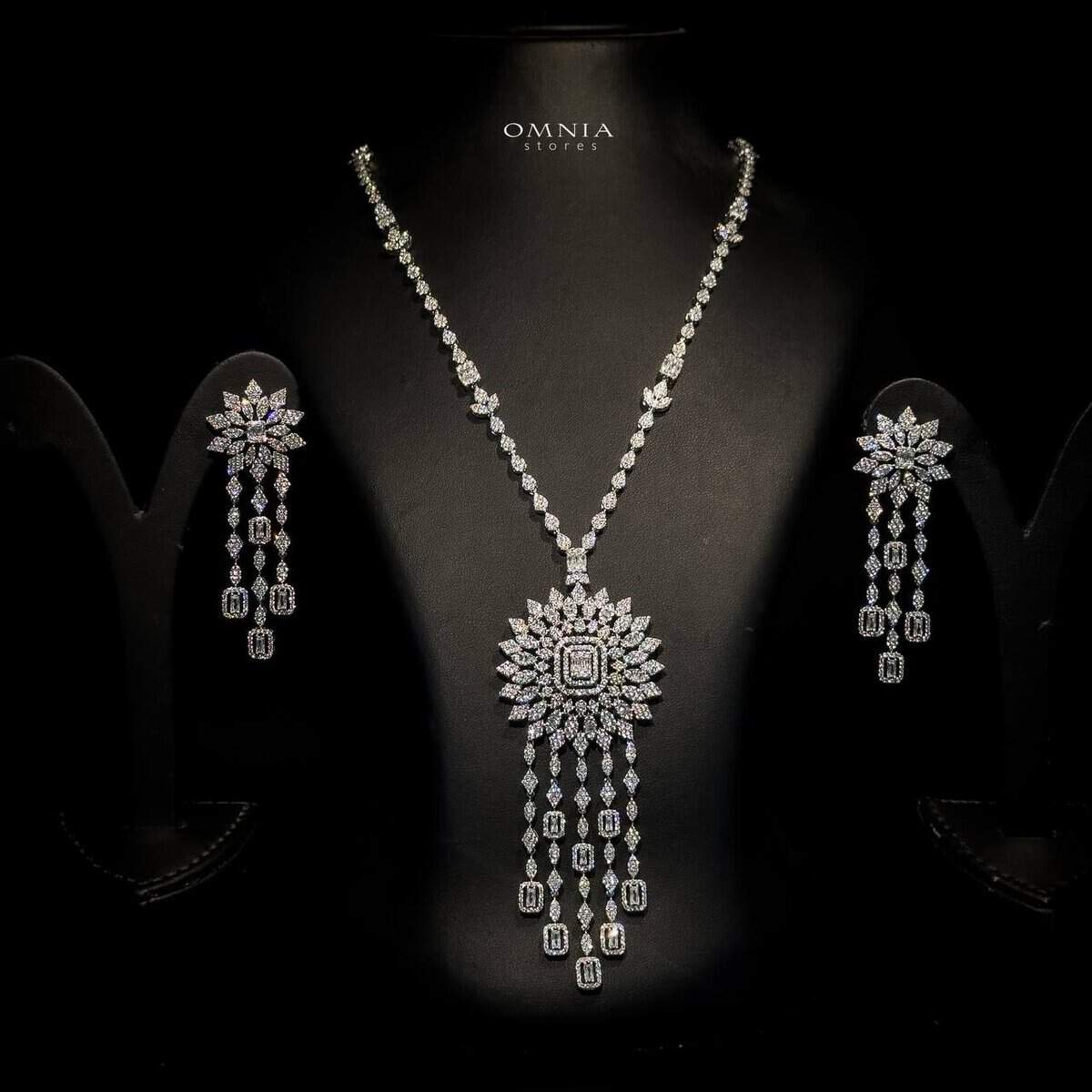 Omnia Mimi Long chain Set Accessories High Quality Zircon Stone In Rhodium Plated - Image 2