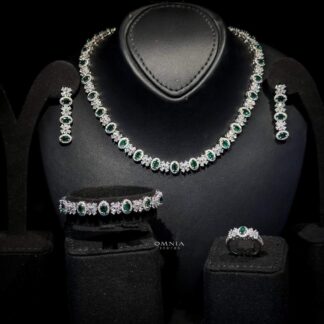 Omnia Mira Green Bridal Full Set in High Quality Zircon Stone Rhodium Plated