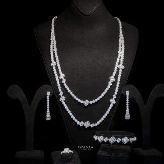 Omnia Thekra Bridal White Long chain Set Accessories High Quality Zircon Stone In Rhodium Plated