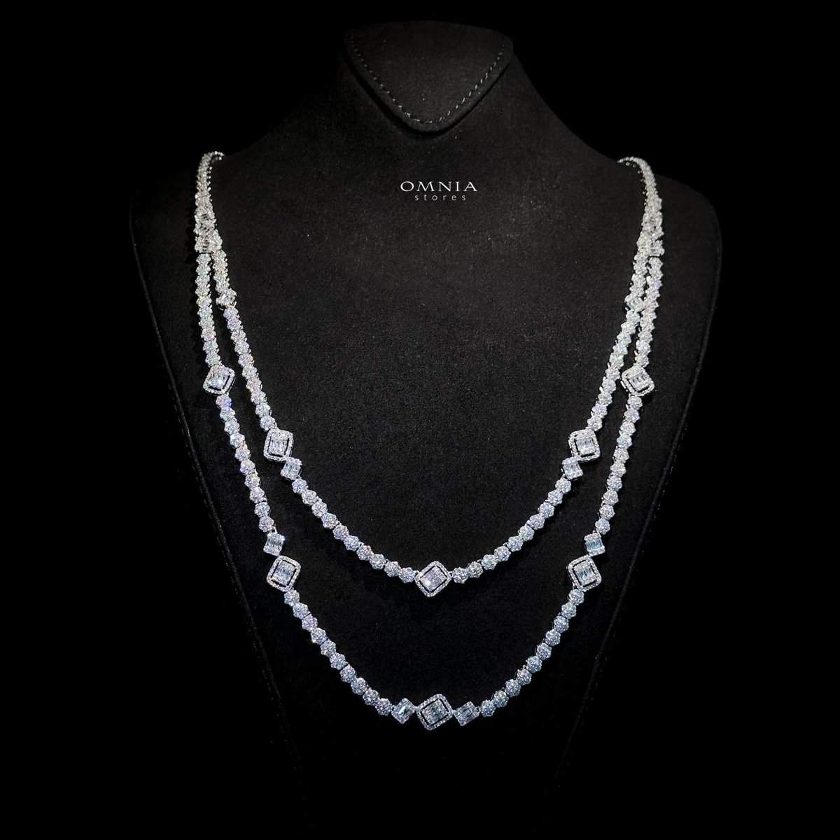 Omnia Thekra Bridal White Long chain Set Accessories High Quality Zircon Stone In Rhodium Plated - Image 2