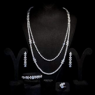 Omnia Yaza Bridal White Long chain Set High Quality Zircon Stone In Rhodium Plated(size 16 only available in ksa)