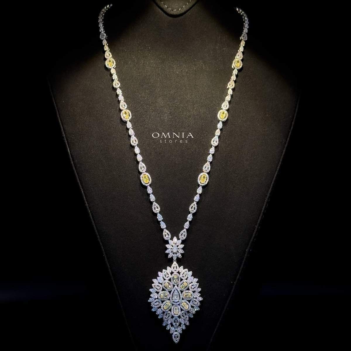 Omnia Hasmaa Yellow Bridal Long chain Set Accessories High Quality Zircon Stone In Rhodium Plated - Image 2