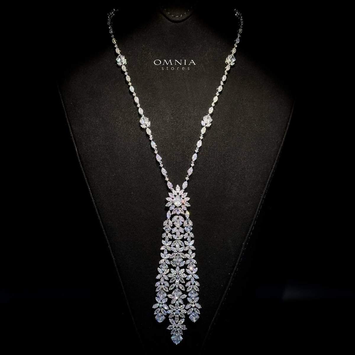Omnia Veronica Bridal Long chain Set Accessories High Quality Zircon Stone In Rhodium Plated (only available in KSA) - Image 2