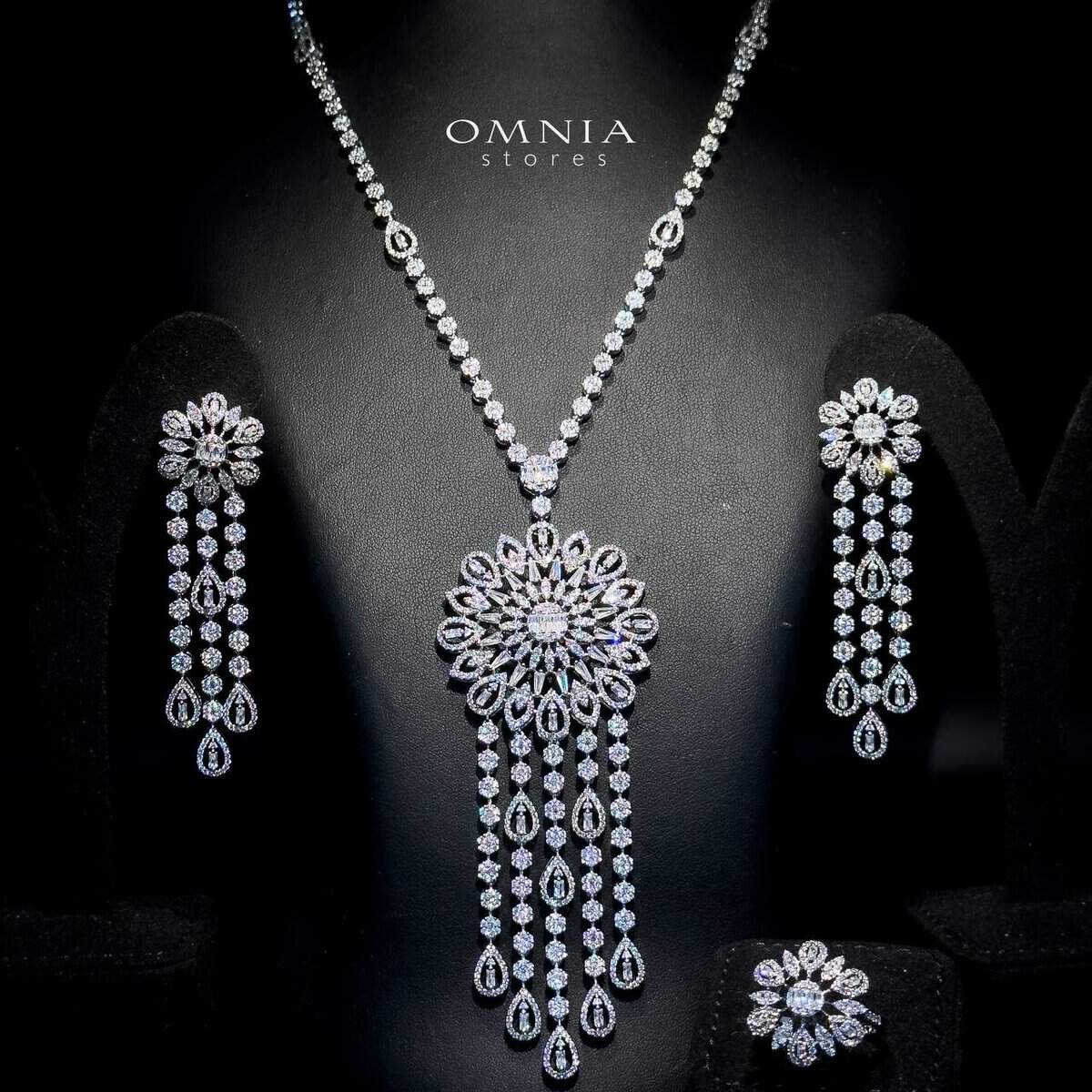 Omnia Rula Bridal Long chain Set Accessories High Quality Zircon Stone In Rhodium Plated - Image 2