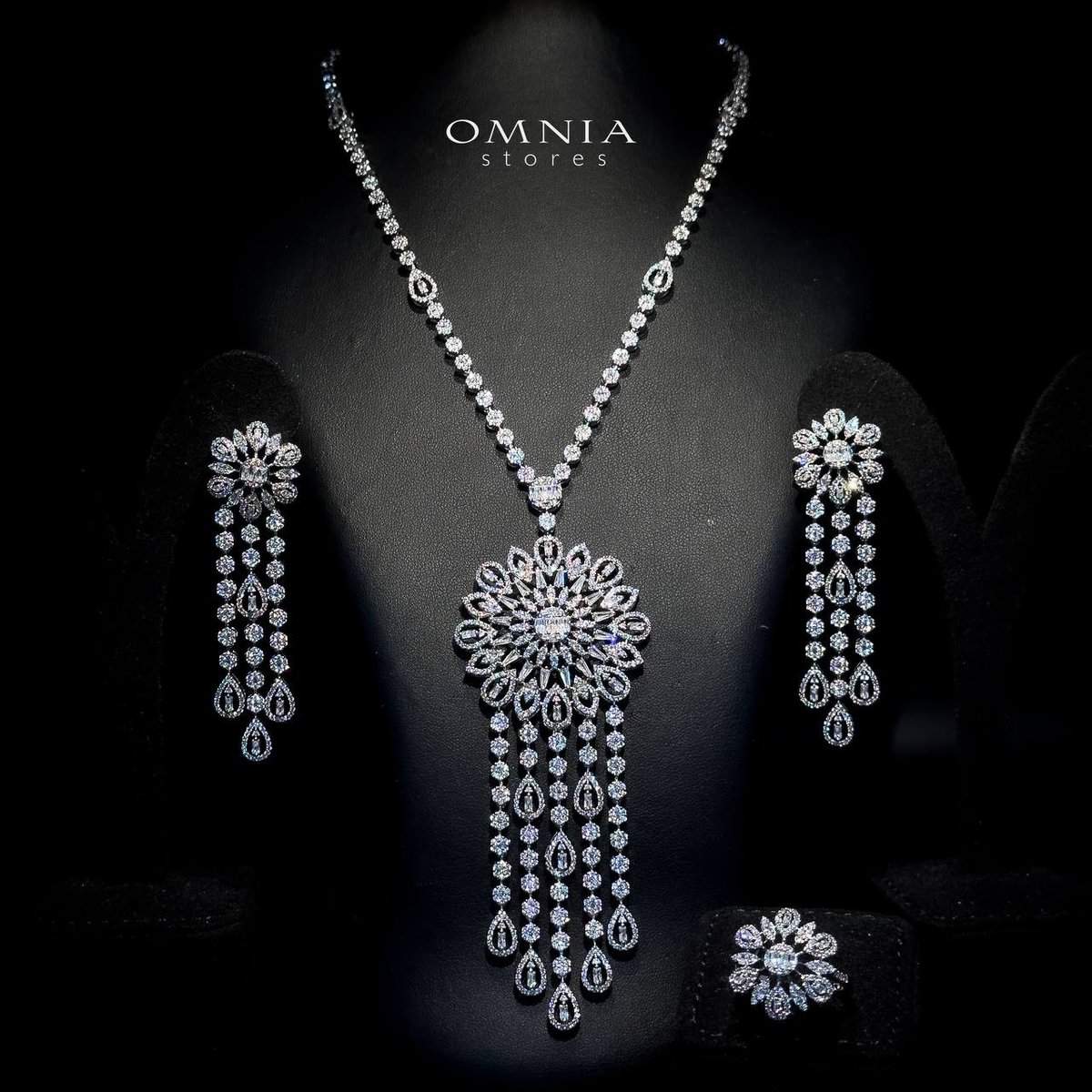 Omnia Rula Bridal Long chain Set Accessories High Quality Zircon Stone In Rhodium Plated