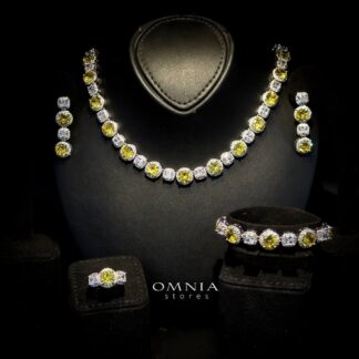 Omnia Lilian Yellow Bridal Full Set in High Quality Simulated Diamonds Rhodium Plated