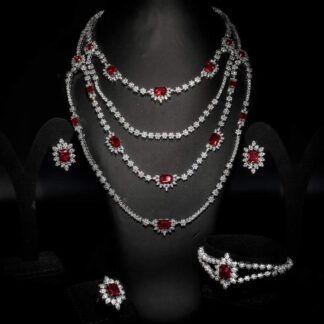 Omnia Blair Red Bridal Full Set High Quality Simulated Diamonds