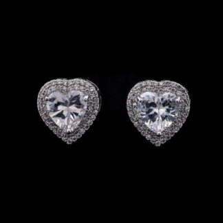 Omnia Serena White Heart-Shaped Stud Earrings with High-Quality Zircon Stones in Rhodium Plated ( only available in KSA)