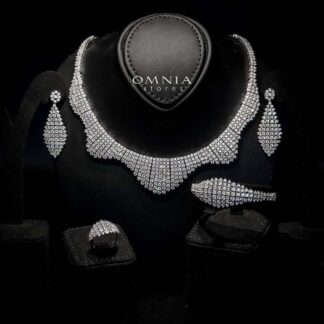 Omnia Allie White Luxury Bridal Full Set in High Quality Zircon Stone Rhodium Plated