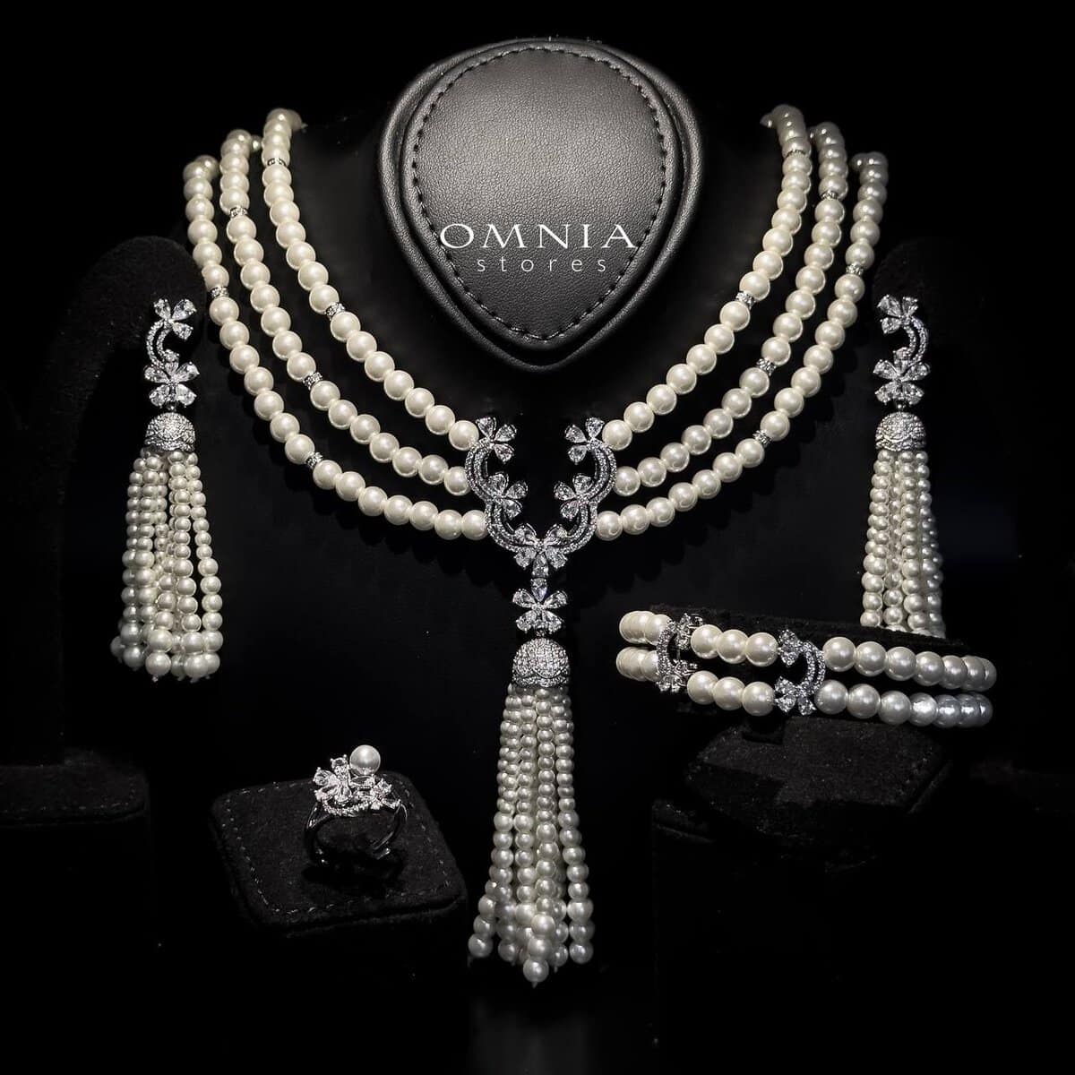Omnia Sahar Multi-Layer Pearl Bridal Full Set with High Quality Simulated Diamond - Image 6