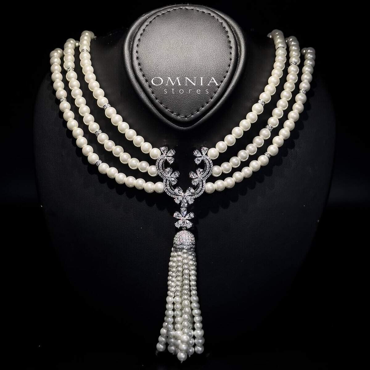 Omnia Sahar Multi-Layer Pearl Bridal Full Set with High Quality Simulated Diamond - Image 5