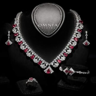Omnia Elizabeth Maroon & White Luxury Full Jewelry Set