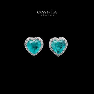 Omnia Heart-Shaped Stud Earrings with Turquoise Gemstones and High-Quality Simulated Diamonds in a Rhodium Plated Finish