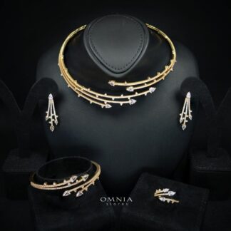 Yuliana Gold Bridal Full Set with High-Quality Premium Zircon Stones, Rhodium-Plated