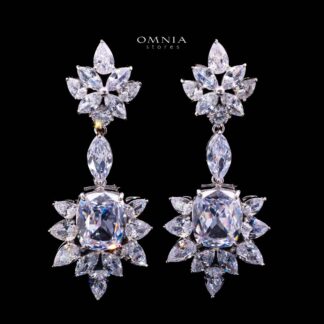 Omnia Medusa Earring In 925 Silver High Quality White Zircon Stone in Rhodium Plated