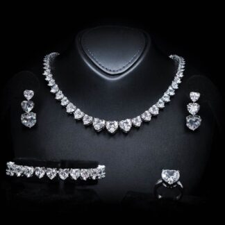 Omnia Donatella White Bridal Full Set with Heart-Cut High-Quality Simulated Diamonds Rhodium Plated