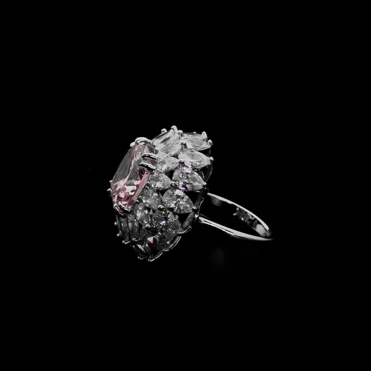 Omnia Thalia Pink Cushion Ring in 92.5 Silver with High-Quality Simulated Diamonds - Image 3