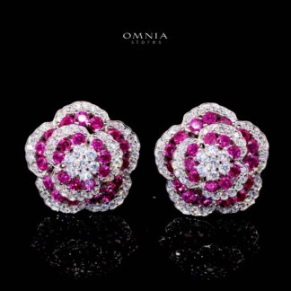 Omnia Ghaida Rose Cluster Stud Earrings in 92.5 Silver with High Quality Simulated Diamonds