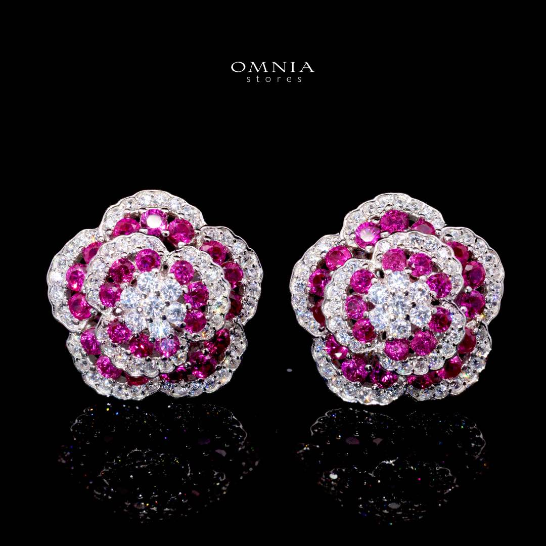 Omnia Ghaida Rose Cluster Stud Earrings in 92.5 Silver with High Quality Simulated Diamonds