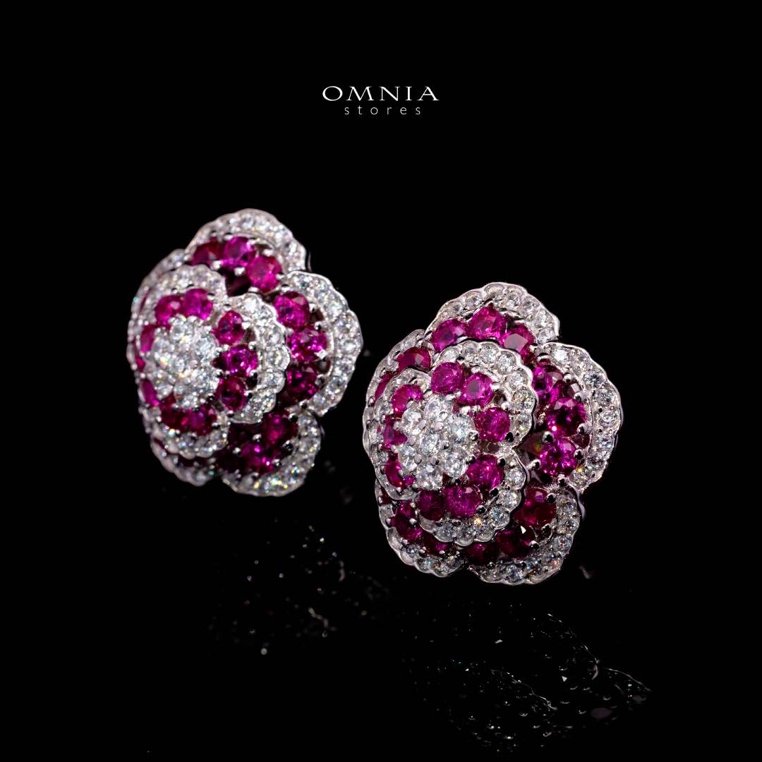 Omnia Ghaida Rose Cluster Stud Earrings in 92.5 Silver with High Quality Simulated Diamonds - Image 2
