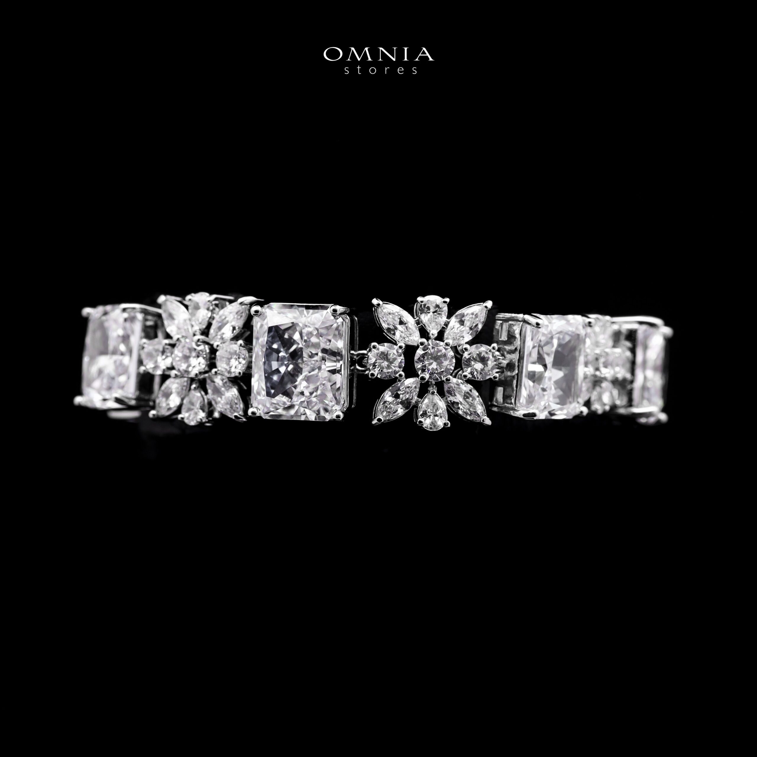 Omnia Charlotte Pure White Bridal Full Set with Emerald and Pear-Cut High-Quality Simulated Diamonds Rhodium Plated - Image 5