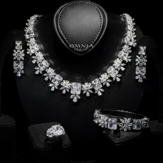 Omnia Charlotte Pure White Bridal Full Set with Emerald and Pear-Cut High-Quality Simulated Diamonds Rhodium Plated