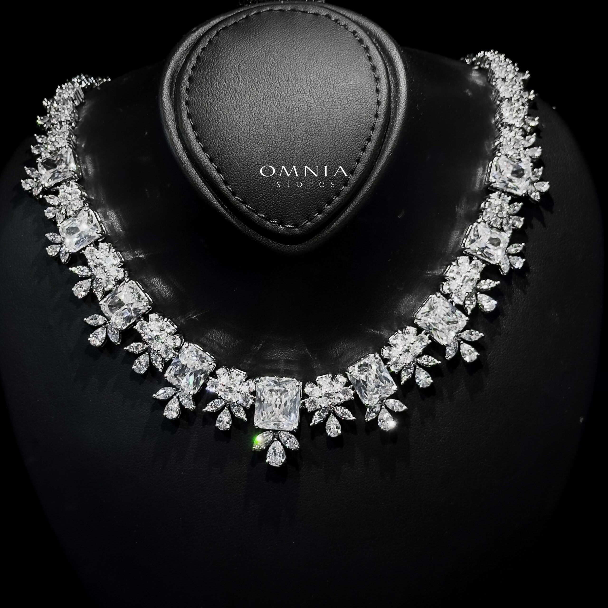 Omnia Charlotte Pure White Bridal Full Set with Emerald and Pear-Cut High-Quality Simulated Diamonds Rhodium Plated - Image 2