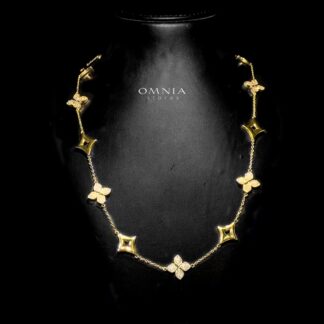 Omnia Golden Clove Long Chain Necklace in 100cm with High-Quality Simulated Diamonds Gold Plated