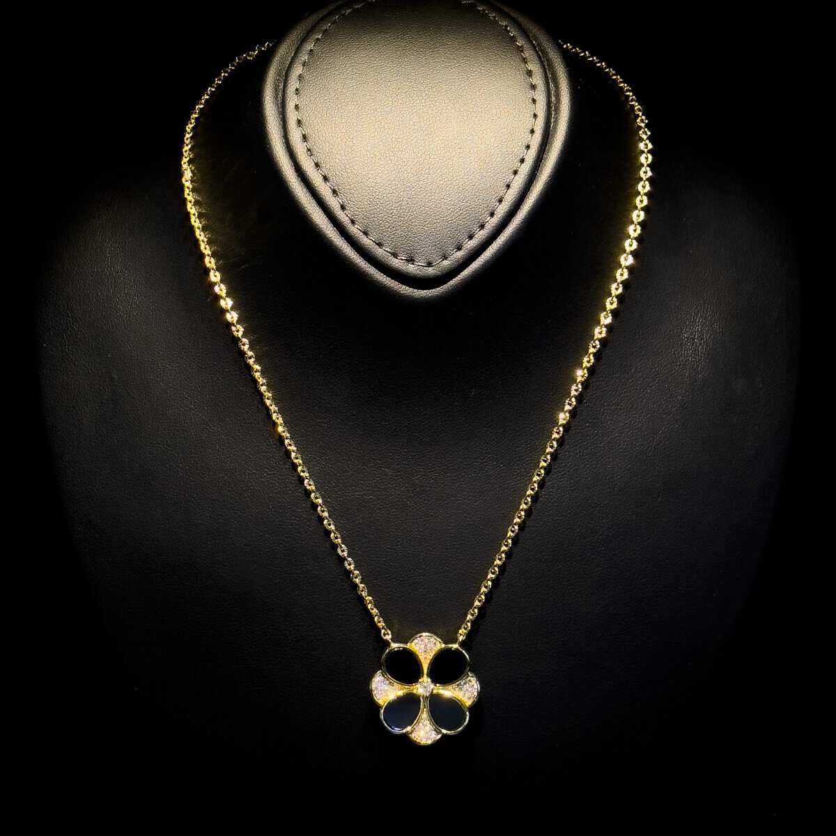 Omnia Hina Necklace Only in Black Agate Stone in High Quality Zircon Stone in Rhodium Plated - Image 3