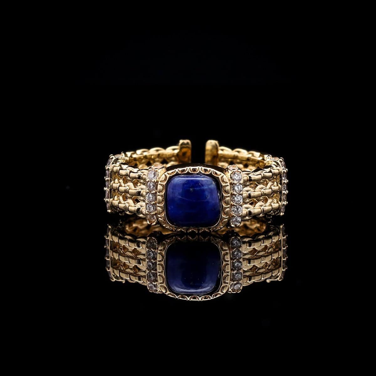 Omnia Fayroz Ring In High Quality Lapis lazuli Stone in Rhodium Plated