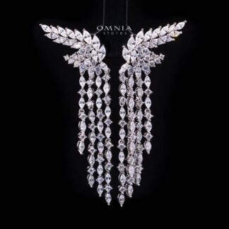 Omnia Aurora Winged Cascade Earrings in 925 Silver with Marquise and Baguette-Cut High-Quality Simulated Diamonds