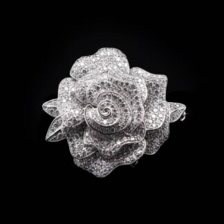 Omnia Silver Rose Brooch in 92.5 Silver with High Quality Simulated Diamonds